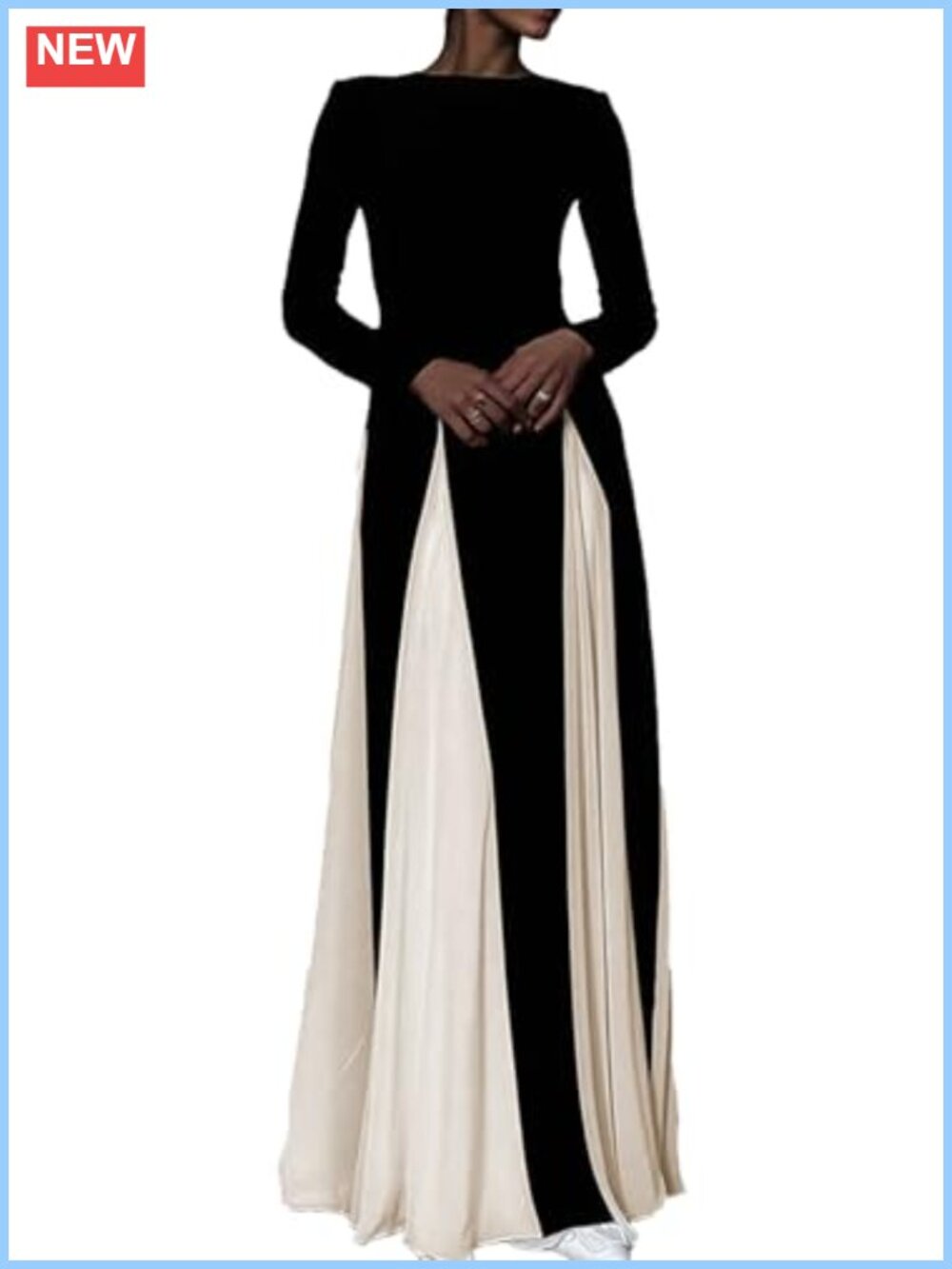 Women's Long Sleeve Pleated Swing Maxi Formal Dress A-Line Elegant